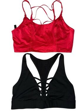PINK Victoria's Secret Red and Black Strappy Bralette Duo